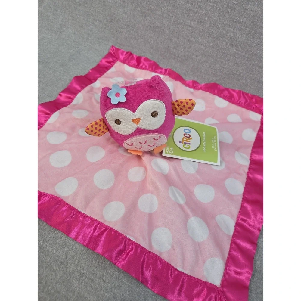 CIRCO Baby Girl Security Blanket LOVEY Plush OWL White DOT Satin Trim PINK NEW